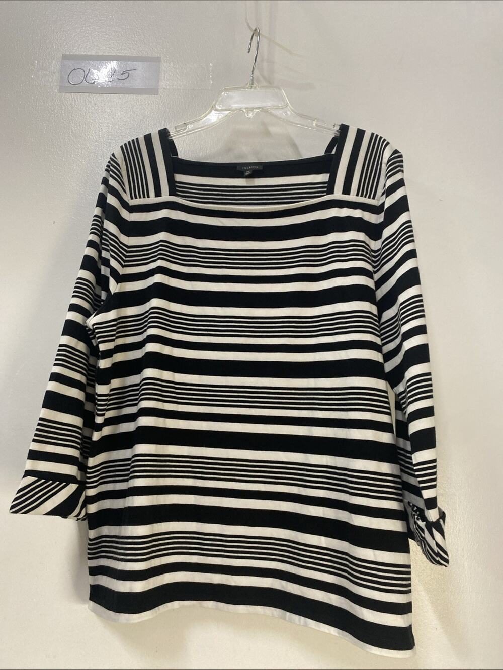 TOP/BLOUSE-TALBOTS-Black & White Stripe-3/4 Sleeves-Cotton Spandex Blend-Size XL